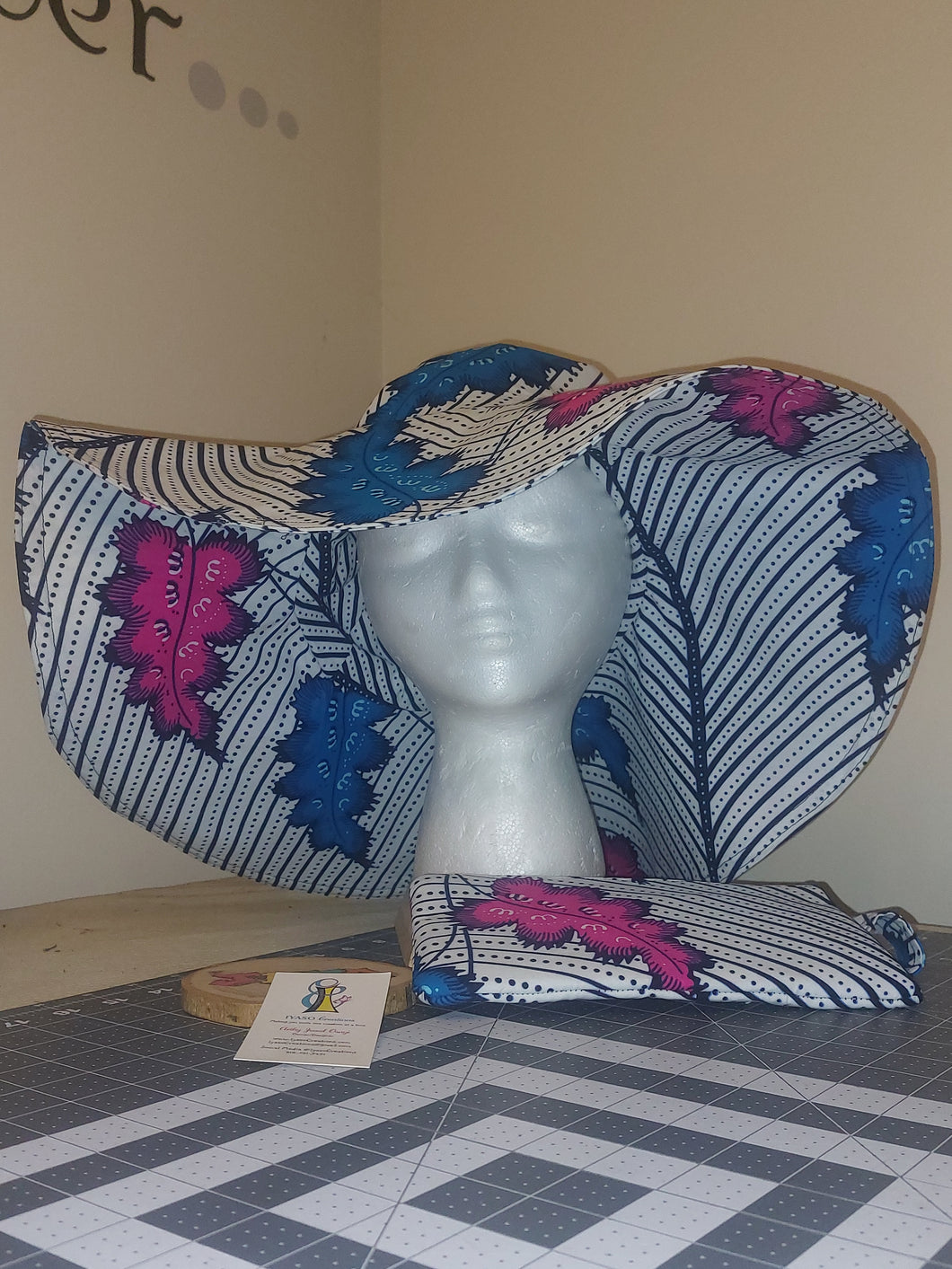 Pink and Blue Floppy Hat with Wristlet